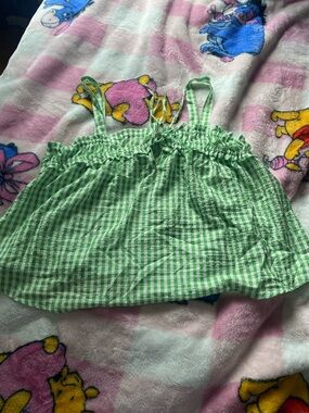 Green Gingham Smocked Tank Top with Adjustable Straps